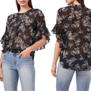 Vince Camuto Black Sheer Button Down Blouse Top Shirt. Size M